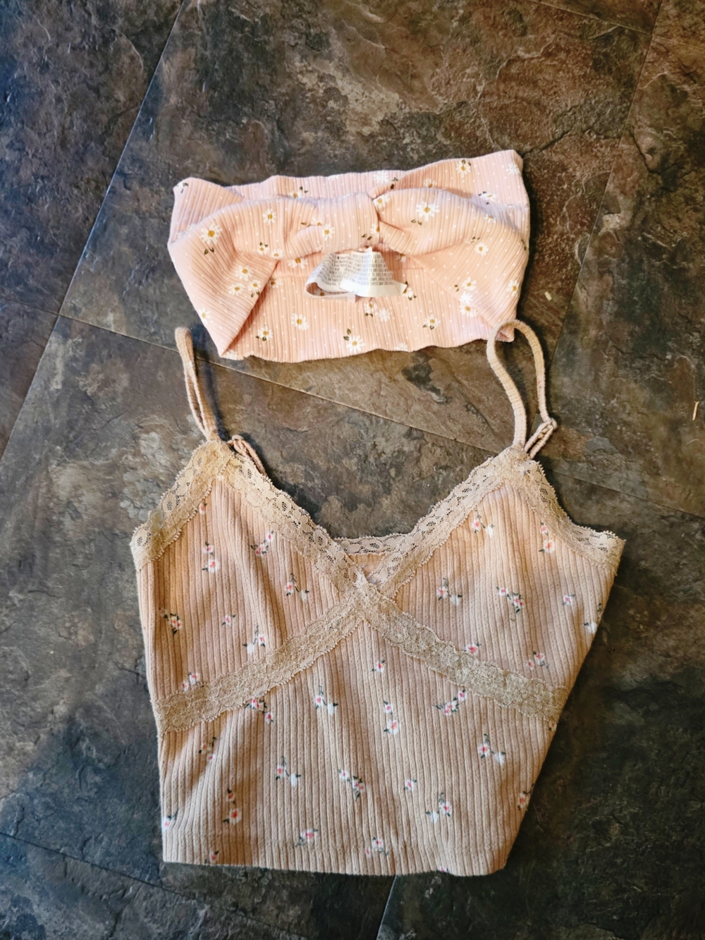 Aeropostale Pink Floral Ribbed Lace Trim Cami With Headband 🌸. #Aeropostale